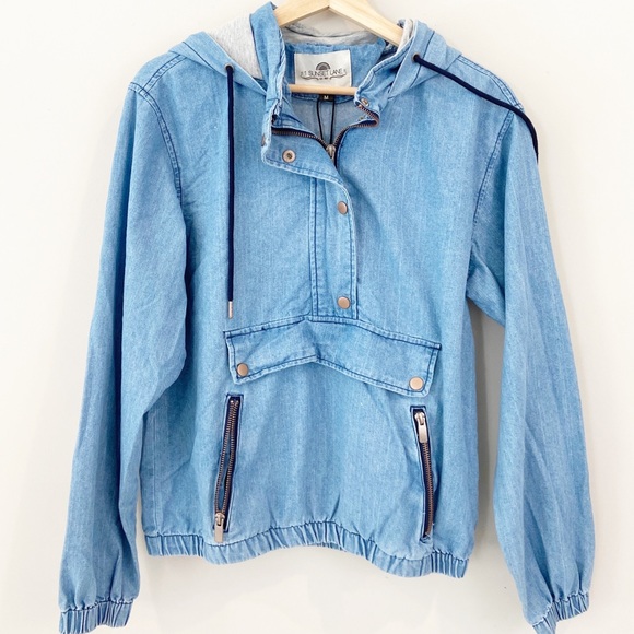 sunset lane Jackets & Blazers - Sunset Lane Pullover Hooded Denim Jacket Size Med